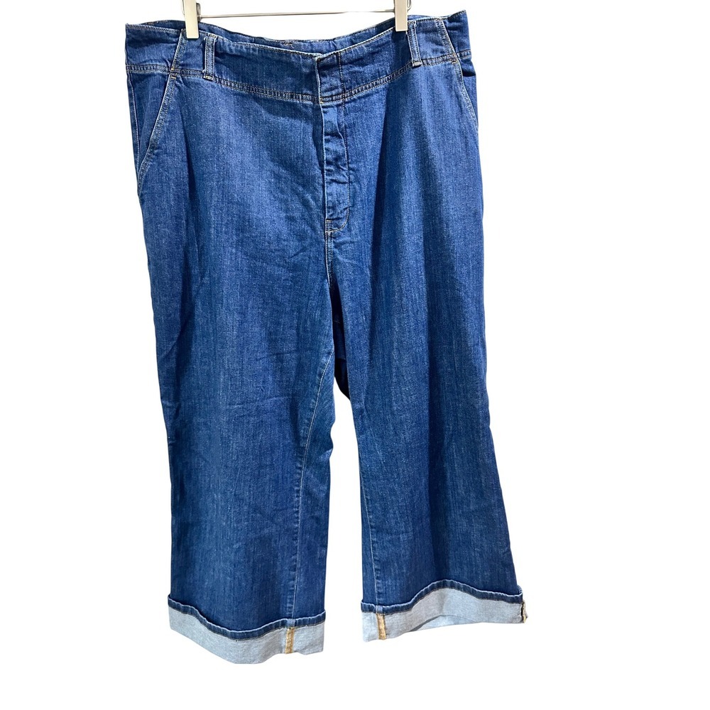 Pilcro and the Letterpress Blue Wide Leg Cropped Cuffed Jeans Mid Wash 40 Waist